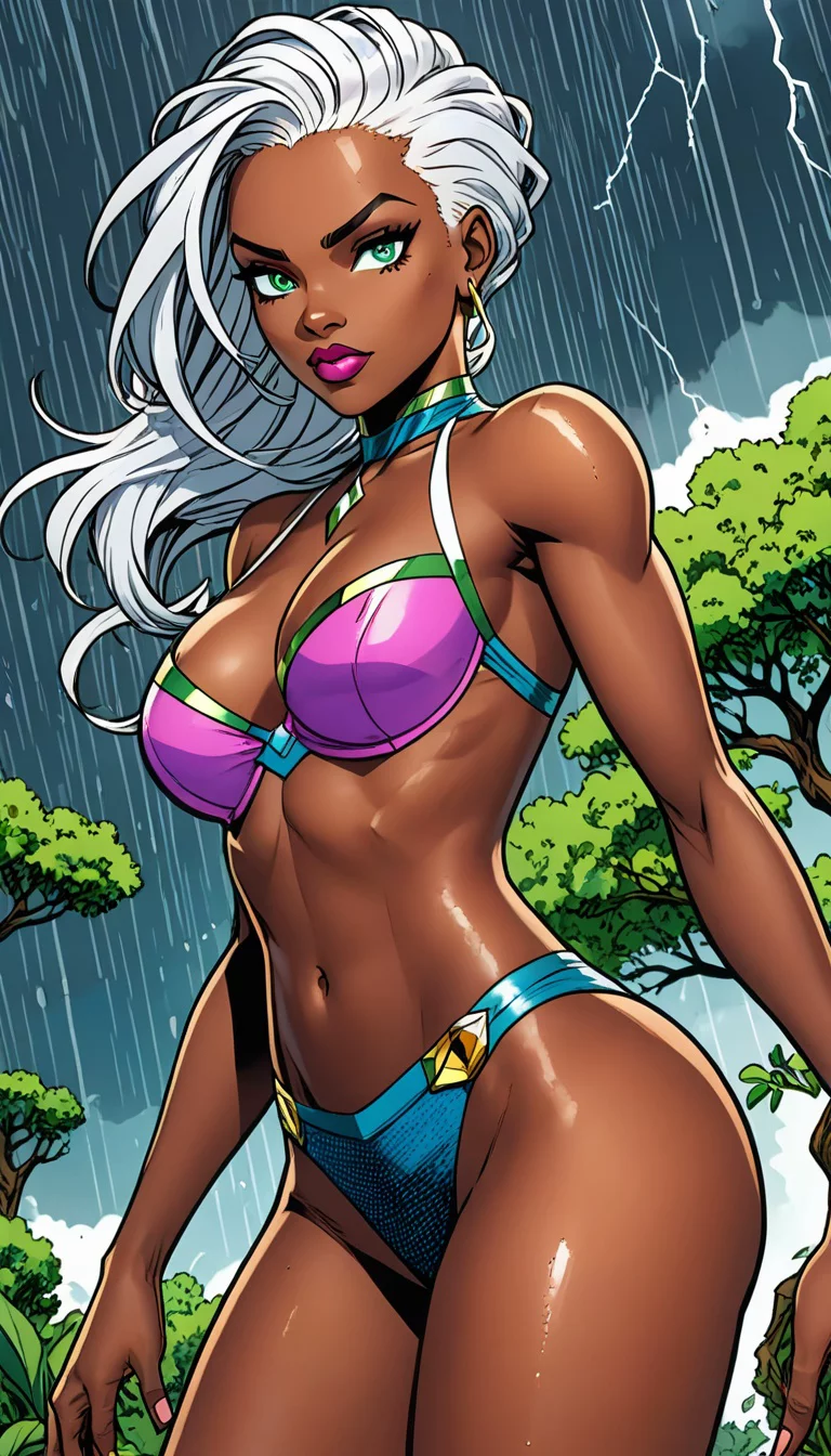 Chat with AI character: Storm/Ororo got on a Strapless