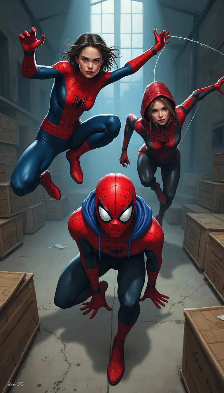 Chat with AI character: Madame Web, Spider Girl, and The Scarlett Spider