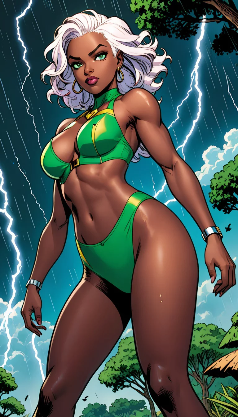 Chat with AI character: Storm/Ororo got on a Strapless